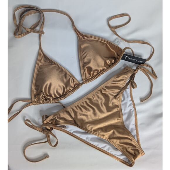 TEMPT ME women's sexy triangle string Halter two piece gold bikini size L NWT - Picture 1 of 6